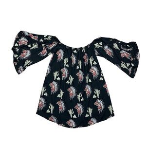 Berry N Cream Women's Off Shoulder Floral Tunic Mini Dress L Black Southwest